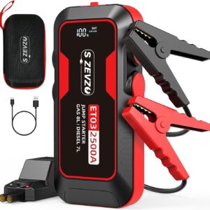 ET03 Car Jump Starter 2500A Jump Starter Battery Pack for Up to 8.0L Gas and 7.0L Diesel Engines, 74Wh Portable 12V Jump Box with USB Ports, LCD Display, Storage Case, and LED Light